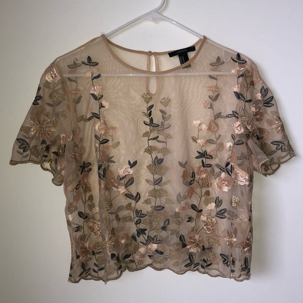 See through embroidery blouse